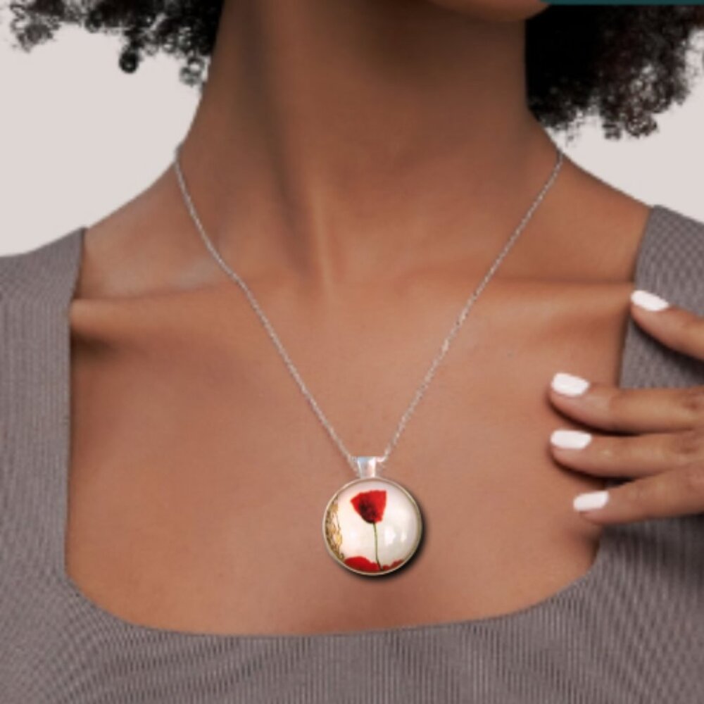 Red Poppy Flower Necklace